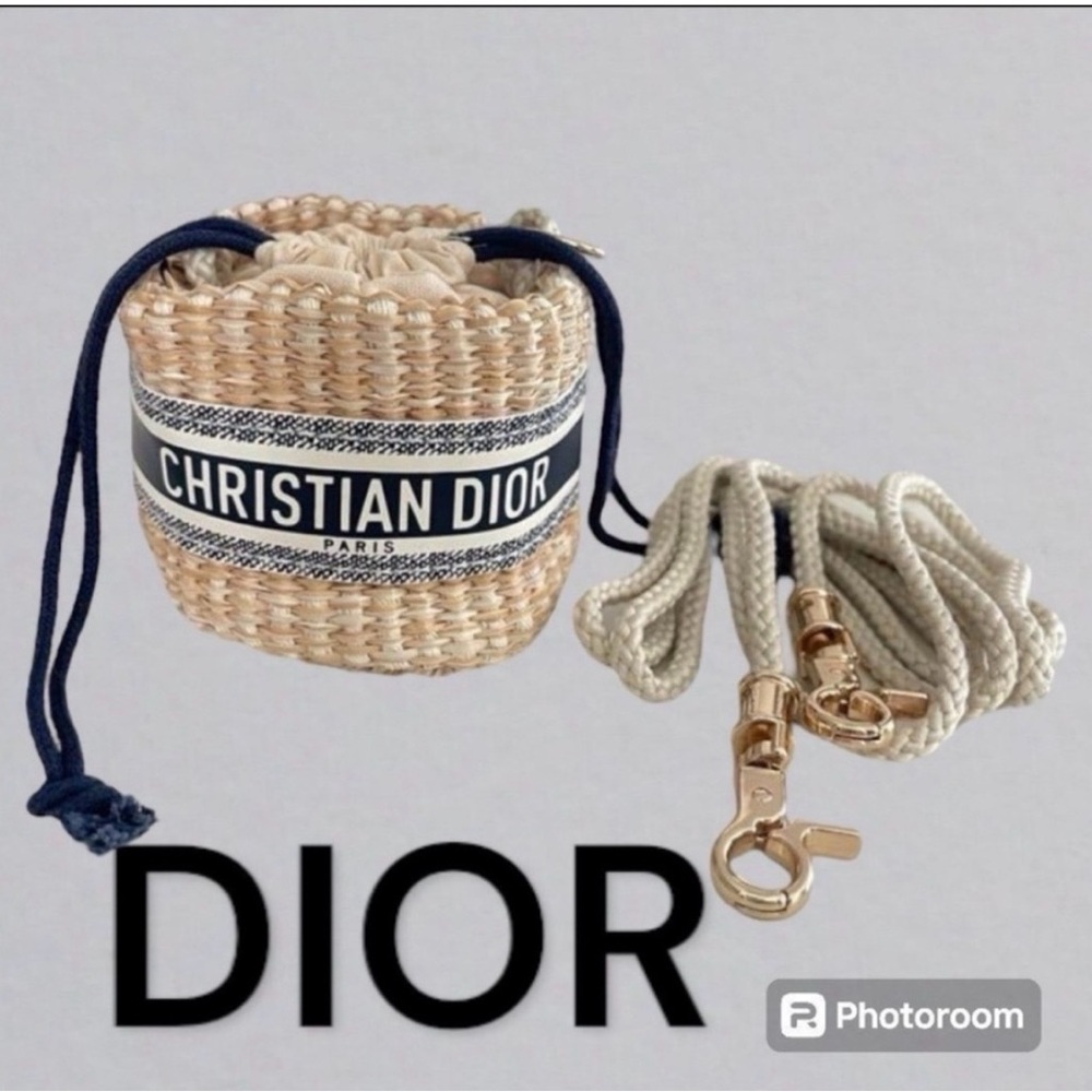 Dior Novelty Raffia and Straw Pouch Mini Shoulder Crossbody Bag